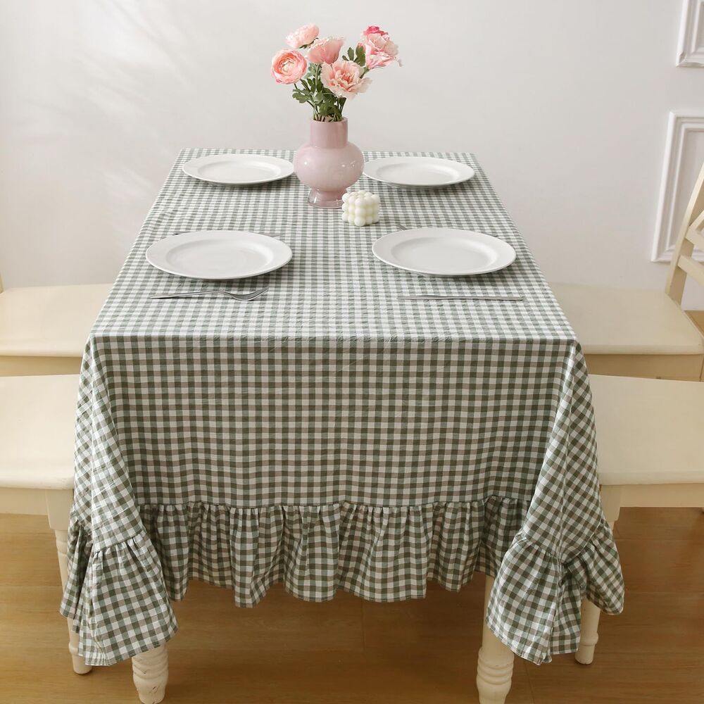 70"x52" 100% Cotton Tablecloth (Sage Green Gingham)